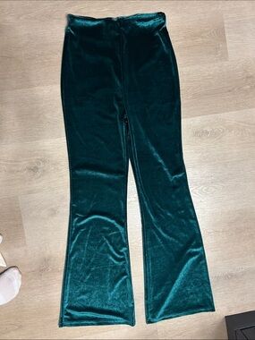 Girls' Velvet Flared Pants - Emerald Green